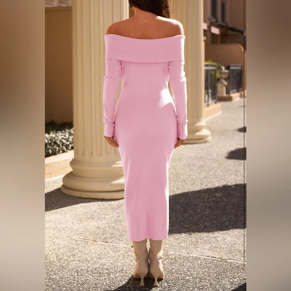 COPY - MEROKEETY Off Shoulder Bodycon Sweater Formal Long Sleeve Elegant Maxi … - Picture 2 of 2